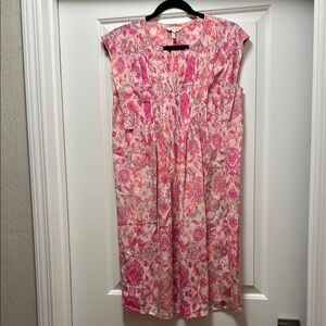 Rebecca Taylor Pink and White Pleated Midi Sundress